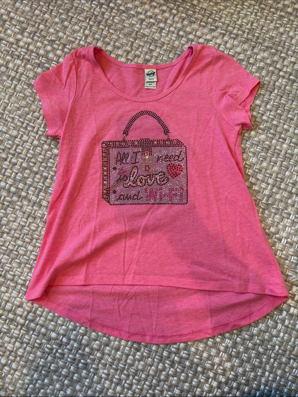 Girls' Pink Short-Sleeve Sequin Handbag Graphic Tee